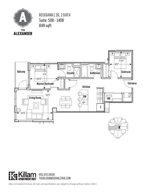 Floor plan for 2 beds, 2 baths, 899 sqft